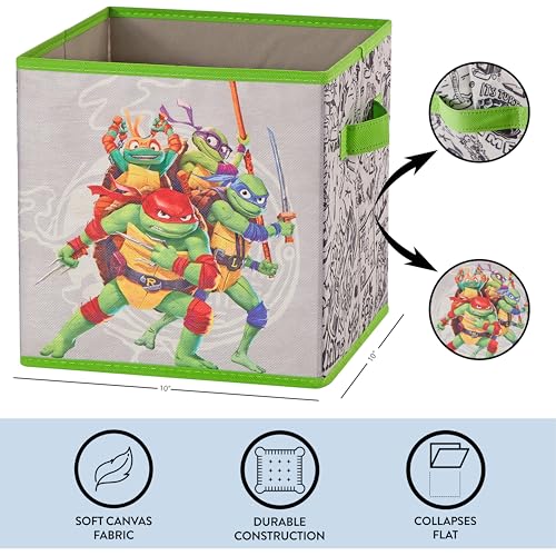 Teenage Mutant Ninja Turtles: Mutant Mayhem Storage Cubes – Set of 2 Collapsible Fabric Bins, 10x10 Inch - Kids Toy Organizer Baskets for Bedroom, Playroom, Closet – TMNT Room Decor - color: Ninja Turtles