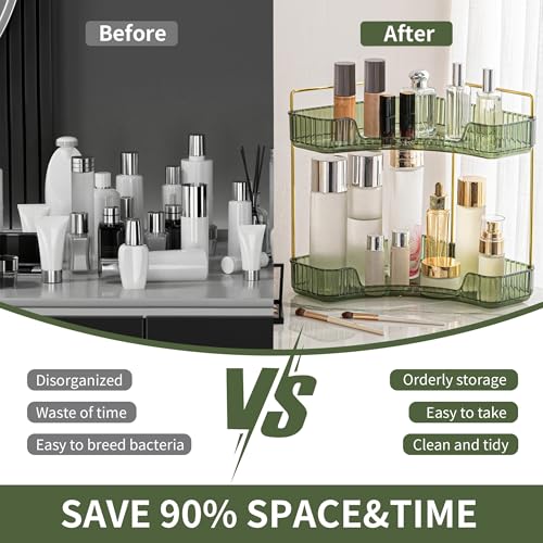 YCIA&DONE Corner Bathroom Counter Organizer, Makeup Organizer for Vanity, Skincare Cosmetic Perfume Tray, Corner Countertop Shelf Rack Storage for Bathroom Kitchen 2 Tiers (Vintage Green) - color: Green, size: 2-Tier