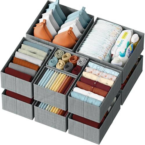 Drawer Organizer Clothes Set of 12 Grey - Dresser Organizer For Nursery, Bedroom, Closet - The Perfect Baby Clothes Organizer and Storage & General Nursery Organization or Dresser Drawer Organizers - color: Grey