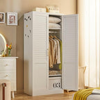 71" Tall Metal Wardrobe Closet with Hanging Rod, Adjustable Shelves – Durable Steel Armoire for Home or Office - color: Urban Essential-white