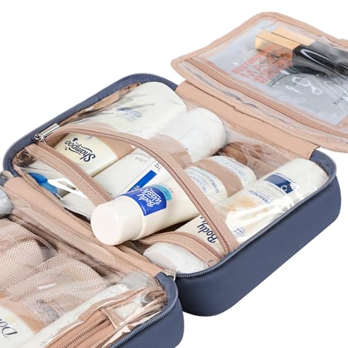 NISHEL Travel Toiletry Bag for Women, Makeup Essentials Organizer, Hanging Case for Accessories, Cosmetics, Medium Size, Aegean-Blue - color: Aegean-Blue, size: Medium