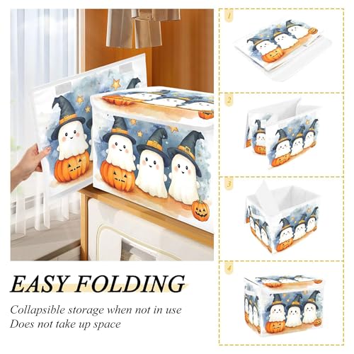xigua Cute Cartoon Ghosts Storage Bins with Lids and Carrying Handle,Foldable Storage Boxes Organizer Containers Baskets Cube with Cover for Home Bedroom Closet Office - color: Cute Cartoon Ghosts
