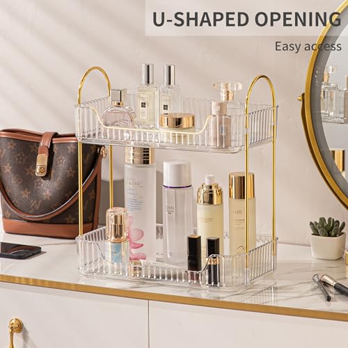 Akinbas 2 Tier Bathroom Organizer Countertop Makeup Perfume Tray Skincare Organizer for Bathroom Dresser Vanity (White) - color: Transparent, size: 2 Tier