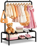 mirolam Kids Clothing Rack - Small Garment Rack - Small Kids Costume Wardrobe Rack with 2 Fabric Floors Storage Shelf - Mini Short Baby Toddler Clothes Rack - color: Black