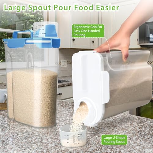 Viretec Rice Storage Container, 5 to 10lb Dry Food Airtight Dispenser, Pet Dog Cat Food Canister, BPA Free Clear Plastic Kitchen and Pantry Bin for Oatmeal, Cereal, Pasta, Flour Pack of 2 Blue - color: 3L+6L/Blue