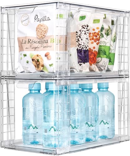 2Pack Large Stackable Kitchen Storage Drawers, Clear Foods Organizer Bins with Handles, Easily Assemble for Bathroom, Kitchen, Pantry, Cabinet, Closet(XL-UP Handle) - color: Up Handle, size: 2 Pack
