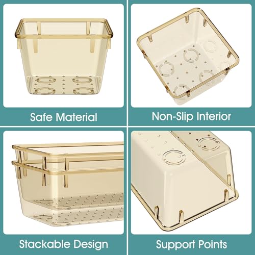 WOWBOX 25 PCS Plastic Drawer Organizer Set, 4 Sizes Desk Drawer Divider Organizers and Storage Bins for Makeup, Jewelry, Gadgets for Kitchen, Bedroom, Bathroom, Office, Clear Champagne - color: Clear Champagne