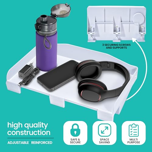Modern Innovations 2 Count Bedside Organizer for Bed – Clip On Tray with Cup & Cord Holder – for College Dorm, Top Bunk, or Kids Bedroom (White) - color: White