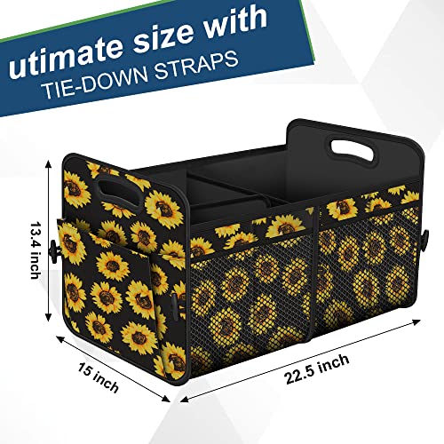 Femuar Car Trunk Organizer with 72L Large Capacity Waterproof Collapsible and 11 Pockets, Trunk Organizer for Car SUV/Jeep/Sedan, Large Size, Sunflower - color: Sunflower, size: Large