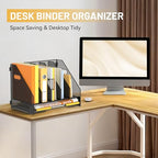 DALTACK Magazine File Holder, 4 Vertical Compartments Rack Binder Organizer with Paper Tray, Metal Magazine Organizer for Office, Home, School (Black) - size: 4Rack