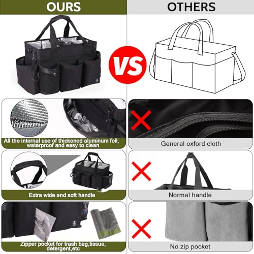 Large Wearable Cleaning Caddy Bag with Detachable Divider, Cleaning Organizer with Handles, Cleaning Supply Tote with Adjustable Shoulder Strap&Waist Belt for Cleaners & Housekeeper (Black) - color: Black