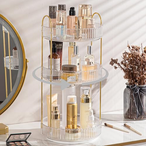 shuang qing Rotating Makeup Organizer for Vanity, Large Capacity Skincare Perfume Storage, Bathroom Counter Organizer, 360 Spinning Cosmetic Dresser Countertop Organizers (Clear, 3 Tier) - color: Clear, size: Regular-3 Tier