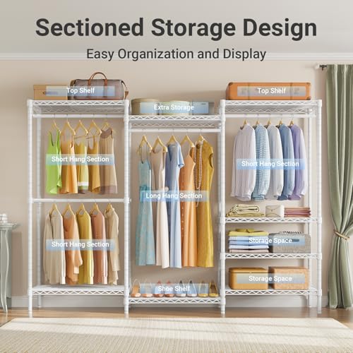 VIPEK V5 Plus Portable Closet Wardrobe Heavy Duty Clothes Rack, Large Free Standing Closet Rack for Hanging Clothes, 85.4" L x 15.7" W x 76.4" H, White - color: White, size: V5 Plus