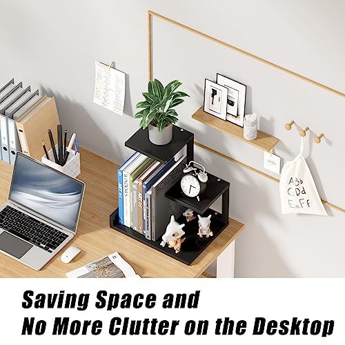 Gannyfer Desk Shelf Organizer - Wood Desktop Shelf, Freestanding Desk Hutch Office Decor, 3 Tier Storage Display Rack, Small Bookshelf with Metal Frame for Books/Plants/Toys (Black) - color: Black