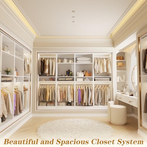 Unikito 100” Closet System, 8.3FT Wood Closet Storage Organizer with 8 Hanging Rods, Adjustable Large Walk in Wardrobe Closet Tower, Sturdy Clothes Garment Rack, Easy Assembly, Set of 4, White - color: White, size: 100 Inch