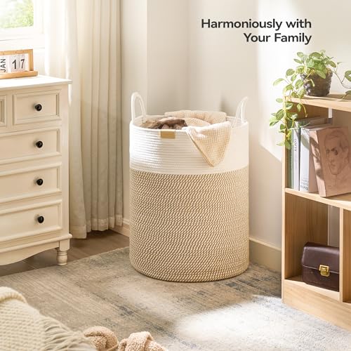 Nunsino Laundry Hamper 95L,Large Laundry Basket for Clothes,Decorative Storage Basket for Blankets,Cotton Rope Woven basket for bedroom,Brown White - color: Brown&White, size: 95L/25.1Gal