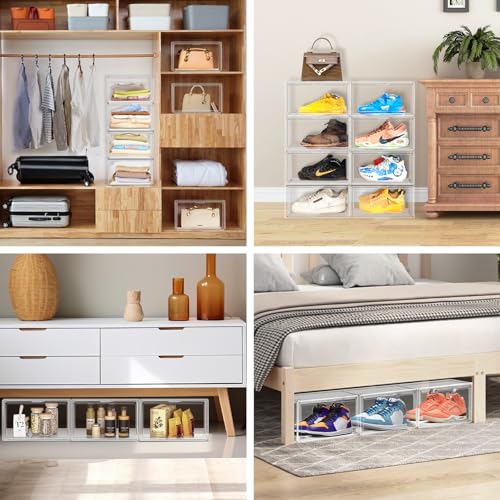Size 12 Acrylic Shoe Boxes,12 Pack Shoe Display Cases Clear Plastic Stackable Shoe Container Hat Sneaker Storage Bins, Fit Up to US Men's/Women's Size 12 Shoes - color: Clear, size: Medium