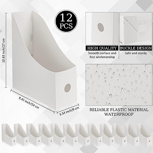 Geyee 12 Pack Magazine File Holder Plastic Desk Organizer Magazine Holder Storage Heavy Duty File Boxes for Home Storage and Office Organization(White) - color: White