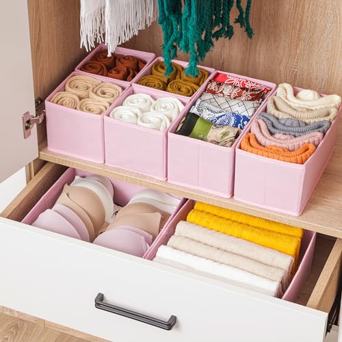 Stero 6 Pack Drawer Organizers for Clothing, Dresser Drawer Organizer Clothes, Fabric Foldable Closet Organizers and Storage Basket Bins for Clothes, Underwear, Bras, Socks (Pink) - color: Pink