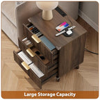 Lulive Wood Nightstand Set of 2 with Charging Station, 3 Drawers Fluted Design, Modern End Table for Bedroom Walnut - color: Walnut, size: 3 Drawers-Set of 2 Nightstand