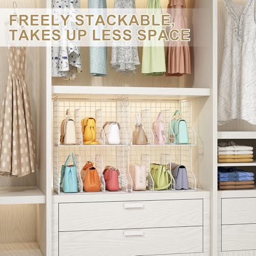 Sonyabecca Purse Storage Organizer for Closet : Adjustable 3-Pack Dividers Handbag Organizer - Stackable Wire Handbags Storage Baskets -Open Cabinets Wallets Tote Chain Bags Clutches -White - size: 3-pack large