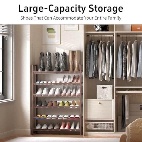 6-Tier Metal Large Shoe Rack,Tall Shoe Rack for Closet,entryway,Garage, with Adjustable Flat or Angled Shelves, Hold 20-26 Pairs Shoes - color: Bronze, size: 6Tier