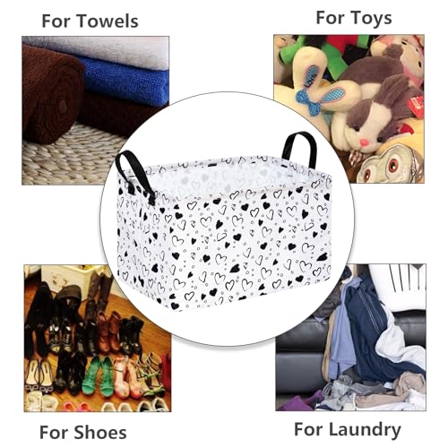 MAIZMZ Girls Empty Gift Basket Heart Print Storage Cube for Women, Closet Shelf Organizer Bins with Handles Nursery hamper Kids Toys Books Box Room Deco - color: Grey love