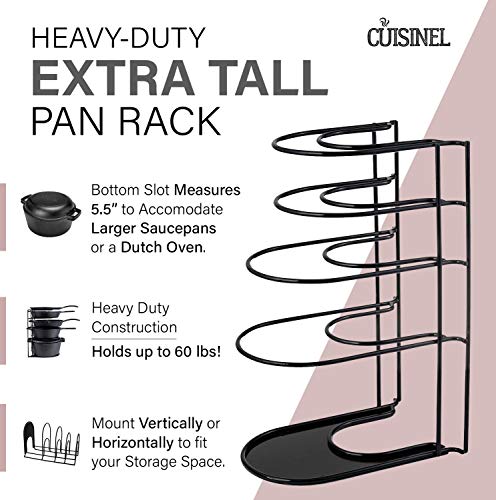 Cuisinel Heavy Duty Pots and Pans Organizer - Extra Large 5-Tier Rack - Holds Cast Iron Skillets, Dutch Oven - Durable Construction - Space Saving Kitchen Storage - No Assembly Required - Black 15.4" - color: Black, size: 15"