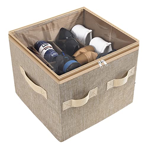 Moteph Shoe Organizer for Closet - Shoe Storage Organizer for Closet Organization with Clear Cover & Adjustable Dividers, Shoe Rack & Basket - (Light Brown, Small - 12 Pairs) - color: Light Brown, size: Small - 12 Pairs
