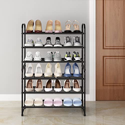 Simple Trending 3-Tier Stackable Shoe Rack, Expandable & Adjustable Shoe Shelf Storage Organizer, Wire Grid, Black - color: Black, size: 3 Tiers