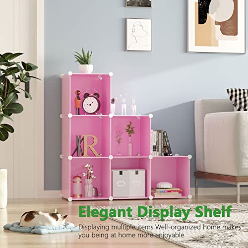 C&AHOME Cube Storage Organizer, 6-Cube Shelves Units, Closet Cabinet, DIY Plastic Modular Book Shelf, Ideal for Bedroom, Living Room, Office, 36.6" L x 12.4" W x 36.6" H Pink UPCS06P - color: Pink