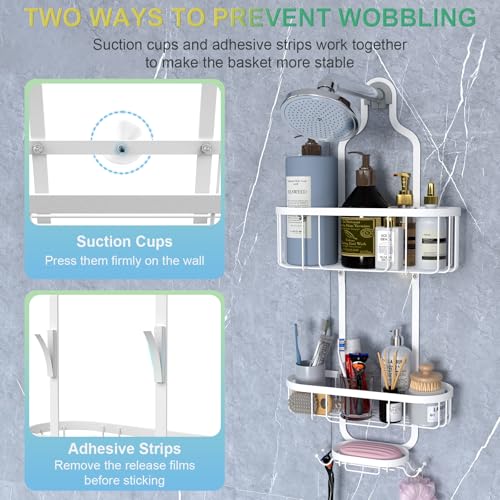 Kadolina White Hanging Shower Caddy, 3-Tier Bathroom Organizer with Soap Dish, Rust Resistant, Quick Dry, Assembly Required - color: White