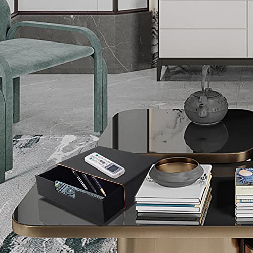 Stackable Organizer Drawer PU Leather Classic Handmade,Organize Home Office Desk Accessories and Sort Letter-Size Paper/a4 Document,Desk Caddy with Drawers Storage Box ,13.1x10x3.7inches,Black - color: Black Linen Texture