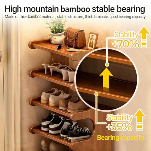 39" Bamboo Shoe Rack - Vertical Shoe Organizer Rack for Small Space, Narrow Shoe Tower for Closet, Entryway, Corner, Tall Shoe Shelf with Removable Shelves, Flexible Storage Shelf for Saving Space - color: Walnut - Brown
