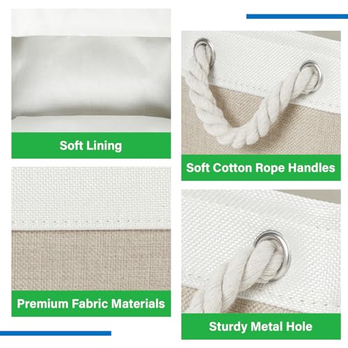 Bidtakay Small Baskets Fabric Storage Baskets for Organizing 3-Pack 12x8x5 Inch Collapsible Storage Bins for Shelves Canvas Bins for Closet Organization Baskets Storage Linen Closet S-White&Beige - color: White&Beige, size: 3 Pack-S-12x8x5 In
