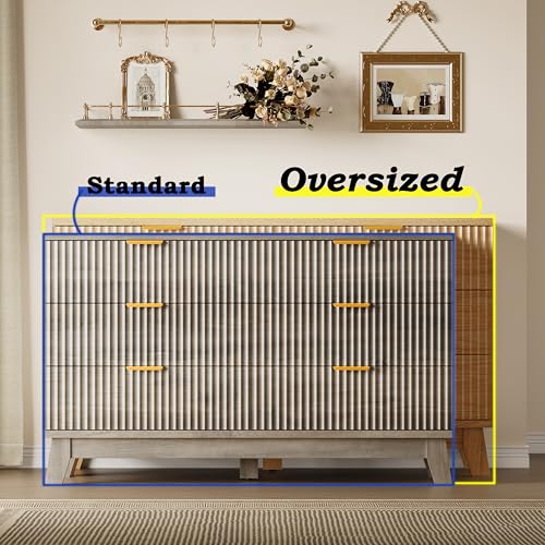BORNOON Fluted 6 Drawer Dresser, 47.2" Wide Modern Boho Chest of Drawers, Wooden Storage Dresser TV Stand for Bedroom, Living Room, Closet, Hallway, Curved Profile Design - color: Rustic Drift, size: 6-Drawer