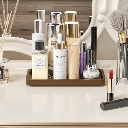 Weenson Small Bathroom Vanity Tray for Countertop Makeup Perfume Jewelry Decor Candle Keys, Bamboo Kitchen Tray for Soap Dispenser Spice, Small Toilet Tray for Sink 7.9" L x 4" W x 0.79" H Brown - color: Brown, size: 7.9" x 4" x 0.8"