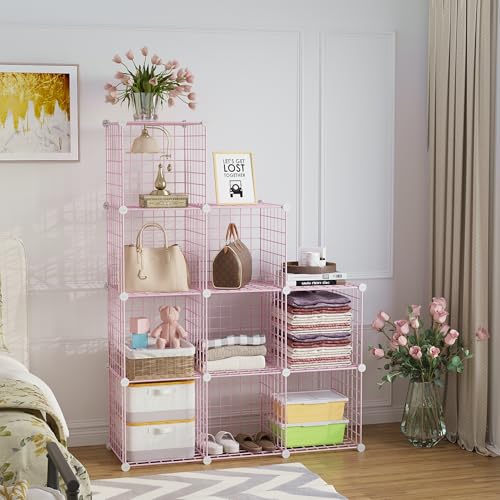 C&AHOME Wire Cube Storage, 9 - Cube Organizer Metal C Grids, Modular Shelves Units, Closet Organizer, Ideal for Home, Office, Living Room, 36.6”L x 12.4”W x 48.4”H, Pink UWCS3009P - color: Pink, size: 9 Cube