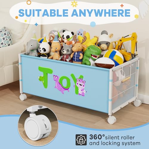 JBBTOOL Large Toy Box, Toy Storage Organizer for Kids, Toy Chest for Toddlers with 360° Wheels, Toybox for Living Room, Oxford Cloth Toy Box for Boys, Girls, Stuffed Animals, Clothes - color: 2-Blue 1PC