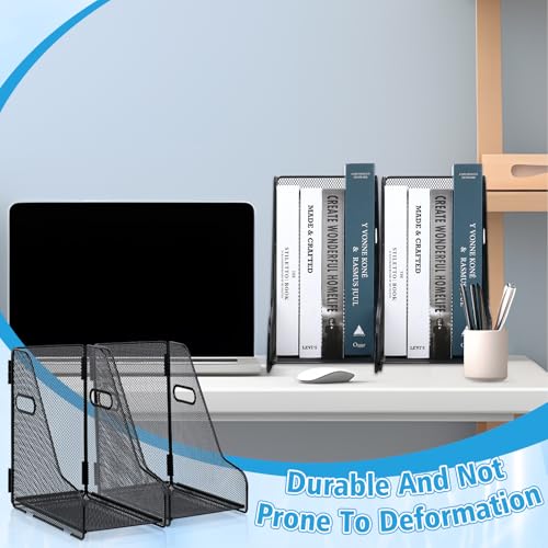 2 Pack Large Binder Folder Holder for Desk Metal Mesh Magazine File Holder Black Vertical File Storage Desktop Binder Organizer Desk Folder Organizer for 3Inch 4Inch 5Inch Binder 10" L x 6" W x 11" H
