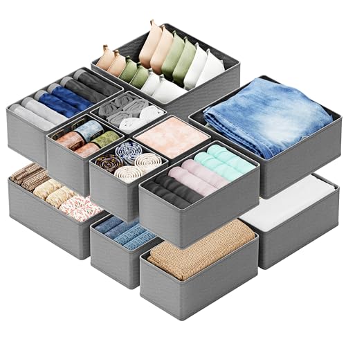 SpaceAid Drawer Organizer Clothes, 12 Pack Dresser Organizer Bins for Nursery, Closet Organization and Storage Dividers for Clothing, Baby Clothes, Underwears, Socks (Grey) - color: Grey, size: 12 Pack