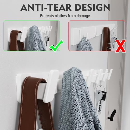 Coat Hook Wall Rack Hanger - White Coat Rack with 6 Hooks Wall Hooks for Hanging Hat Key Bag Towel Wall Mount Coat Holder - color: White, size: Rectangle 6 Hooks 1 Pack