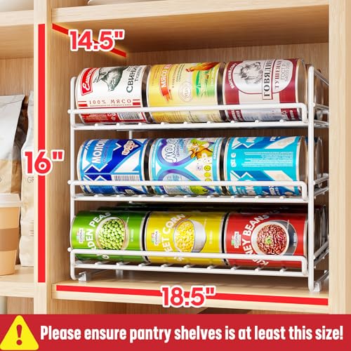 SUFAUY 3 Tier Can Organizer for Pantry, Holds 36 Cans, Heavy Duty Metal Shelves for Storage, White - color: White, size: 12.5"D x 16.5"W x 14"H