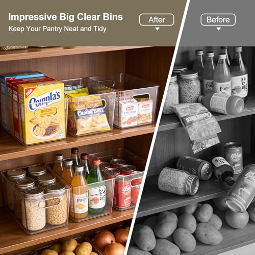 Hudgan Set of 8 Clear Plastic Storage Bins, 8 Large Storage Containers for Pantry Organizers, Home Edit, Kitchen Cabinet, Refrigerator, Under Sink Organization, Bathroom, Office - size: 8L