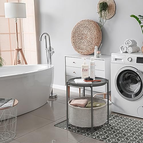 danpinera Round Side Table with Fabric Storage Basket, Metal Side Table Small Bedside Table Nightstand with Removable Tray Top for Living Room, Bedroom, Nursery, Laundry, Gray - color: Grey
