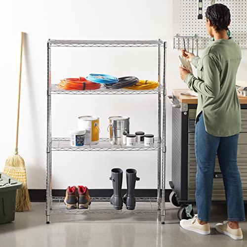 Amazon Basics 4-Shelf Adjustable Heavy Duty Steel Wire Rack Storage Shelving Unit for Kitchen, Garage, Easy Assembly, 350 lbs Per Shelf, 36" x 14" x 54", Chrome Silver - color: Chrome, size: 36" L x 14" W x 54" H, style: No Wheels