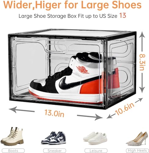 Amllas New Gray 8 Pack Shoe Boxes Stackable, Large Shoe Storage Organizer with Lids,Drop Side Shoe Containers for Entryway,Sneaker Storage Fit up to US Size 13 for Men/Women(13’’x 10.6”x 8.3”) - color: Gray