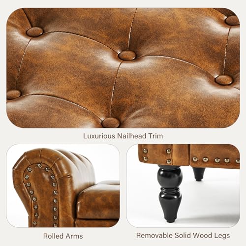 Furnimart Storage Bedroom Bench for End of Bed, Faux Leather Upholstered Storage Ottoman with Rolled Arms for Bedroom,Living Room, Entryway, 2.5Cubic Feet - color: Faux Leather/Brown