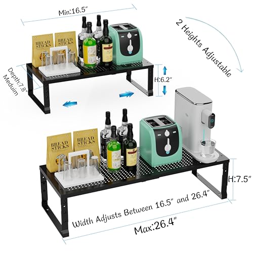 Expandable Spice Rack & Kitchen Cabinet Organizer - Stackable, Adjustable Shelves for Cabinets, Countertops, Cupboards & Pantries(2 Packs/Medium/Black) - color: 2 Packs/Black, size: Medium:7.8"D x 16.5"W x 6.2"H