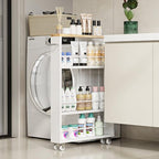 KLM 4 Tier White Slim Storage Cart with Handle, Slide Out Storage Rolling Utility Cart for Kitchen, Laundry, Narrow Places